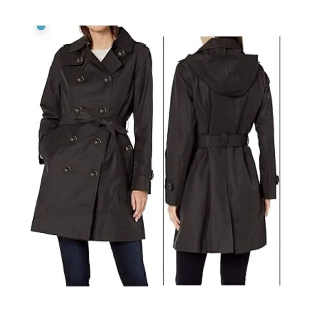 LONDON FOG Women's Double Breasted Trench Coat with Removable Hood